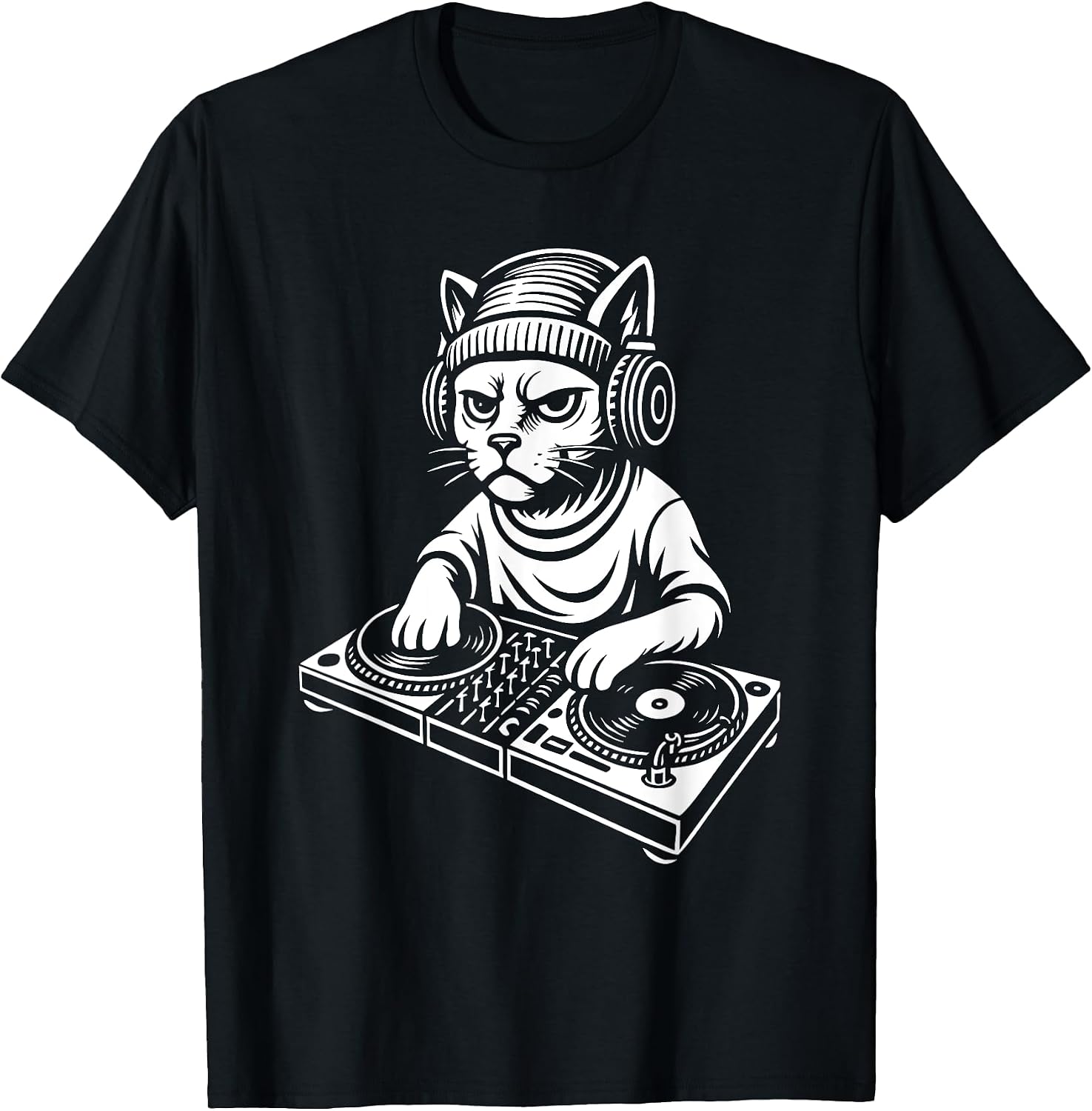 Raving DJ Cat Mixing Turntables EDM Rave Merch