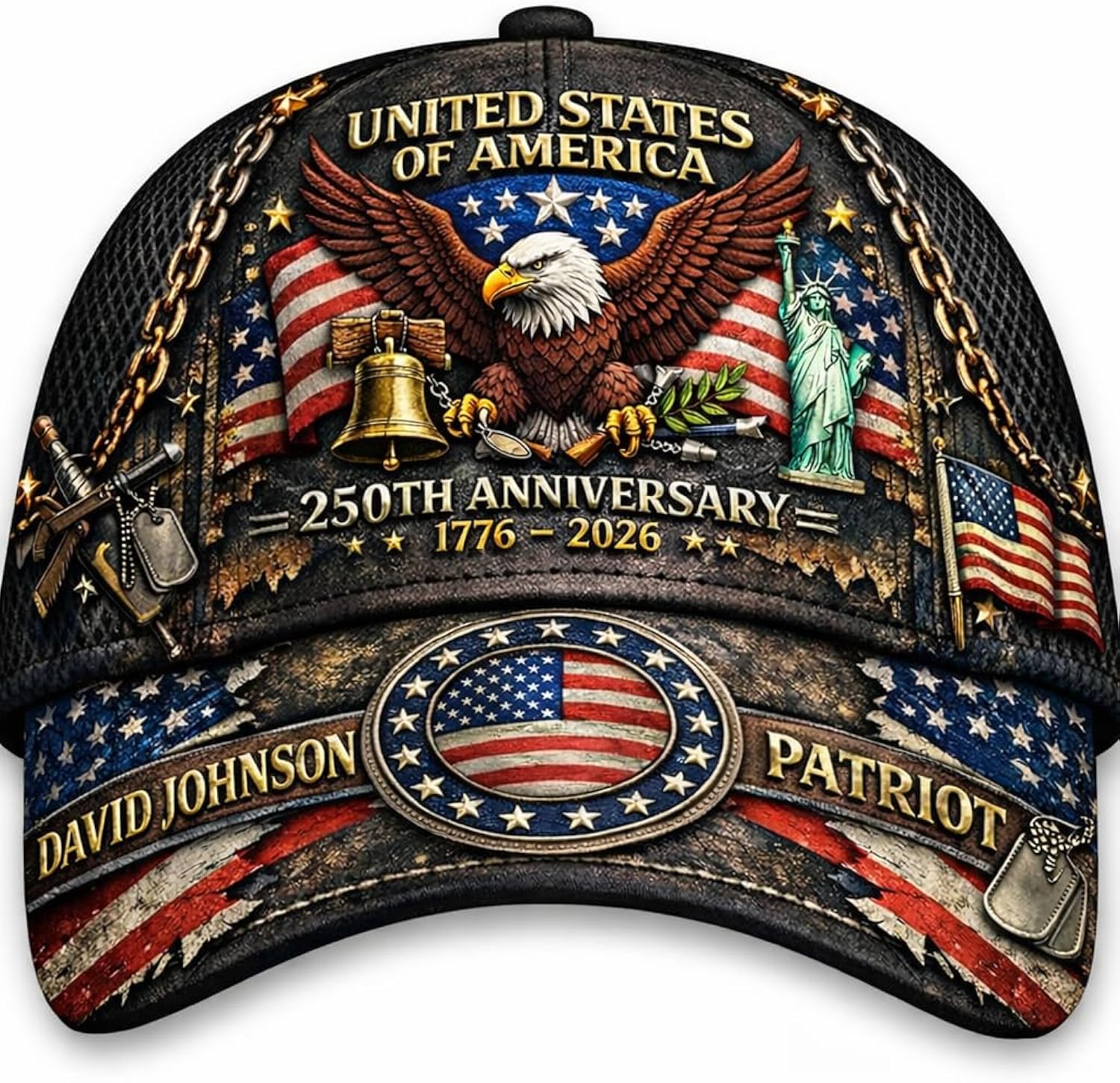 250th Anniversary USA Hat - Custom United States 250th Anniversary Hat 3D Printed Baseball Cap, Patriot Cap 1776-2026 Bicentennial Gift for Men & Women, 4th of July USA Hats 1