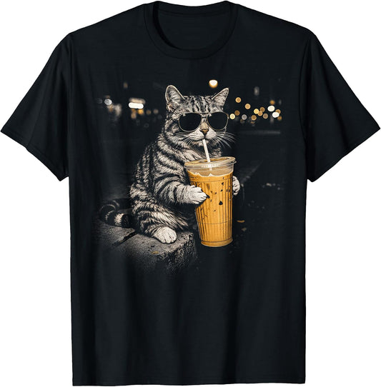 Funny Raccoon Drinking Coffee Funny Animal Tee