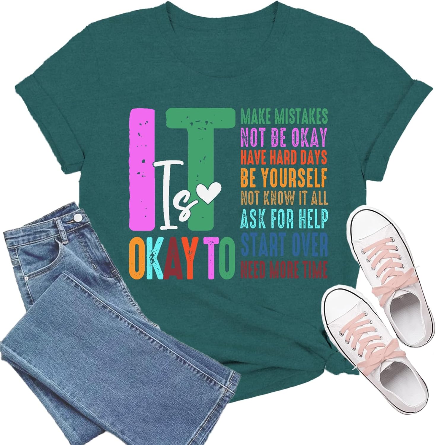 Inspirational Shirts for Women It's Okay to Make Mistakes T-Shirt Teacher Tee Be Yourself Tops