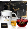 PUGED Before Work After Work Because Work Gift Set 11 oz Coffee Mug 18 oz Wine Glass 2 oz Shot Glass with Gifted Box for Coworkers Boss Office Gifts Bosses Day Christmas Farewell Party Gift (Black)
