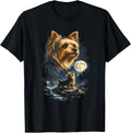 Yorkie Howling to The Moon Funny Vintage 90s Puppy Dog Lover T-Shirt