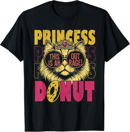 This is an Outrage Funny Princess Cat Donut Gold Womens Mens T-Shirt