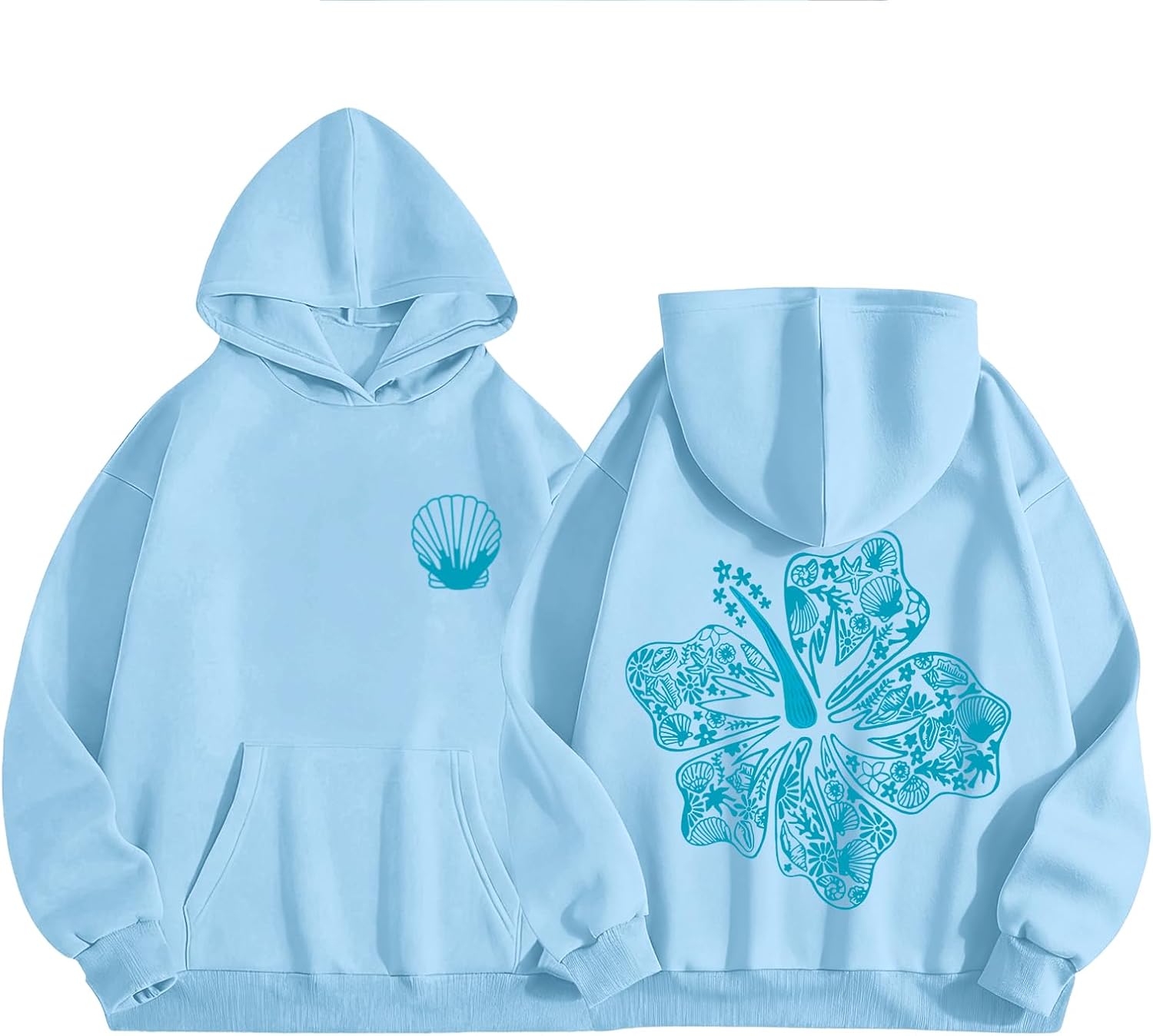 Cute Pink Hoodie Kids Girls Aesthetic Preppy Hibiscus Flower Puff Hoodies Kawaii Hawaii Palm Beach Graphic Pullover
