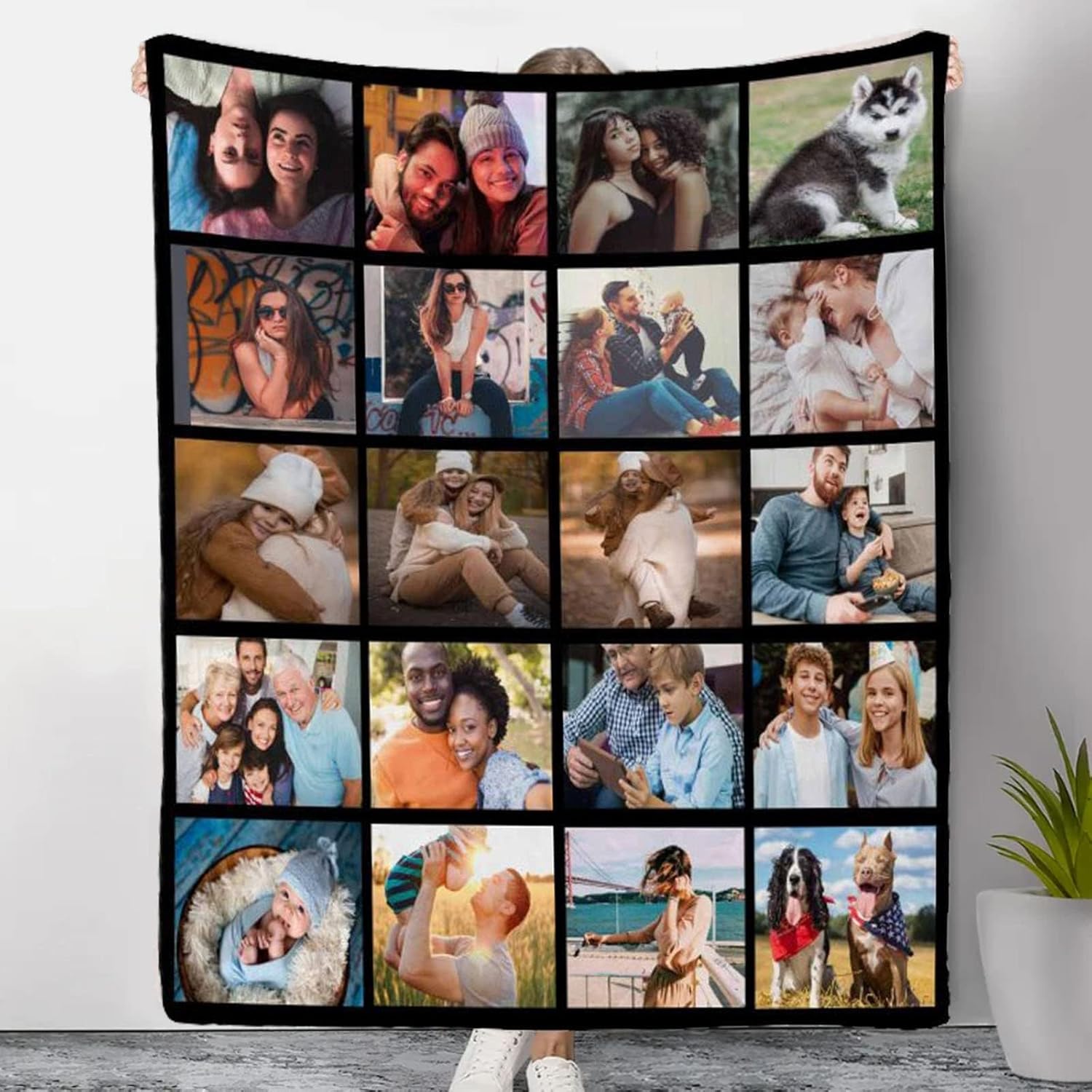D-Story Custom Blanket with Picture Customized 20 Photos Gifts: Made in USA, Personalized Throw Blanket Customizable Blankets Customize for Dad Mom Couple Friend Pets- 7 Sizes