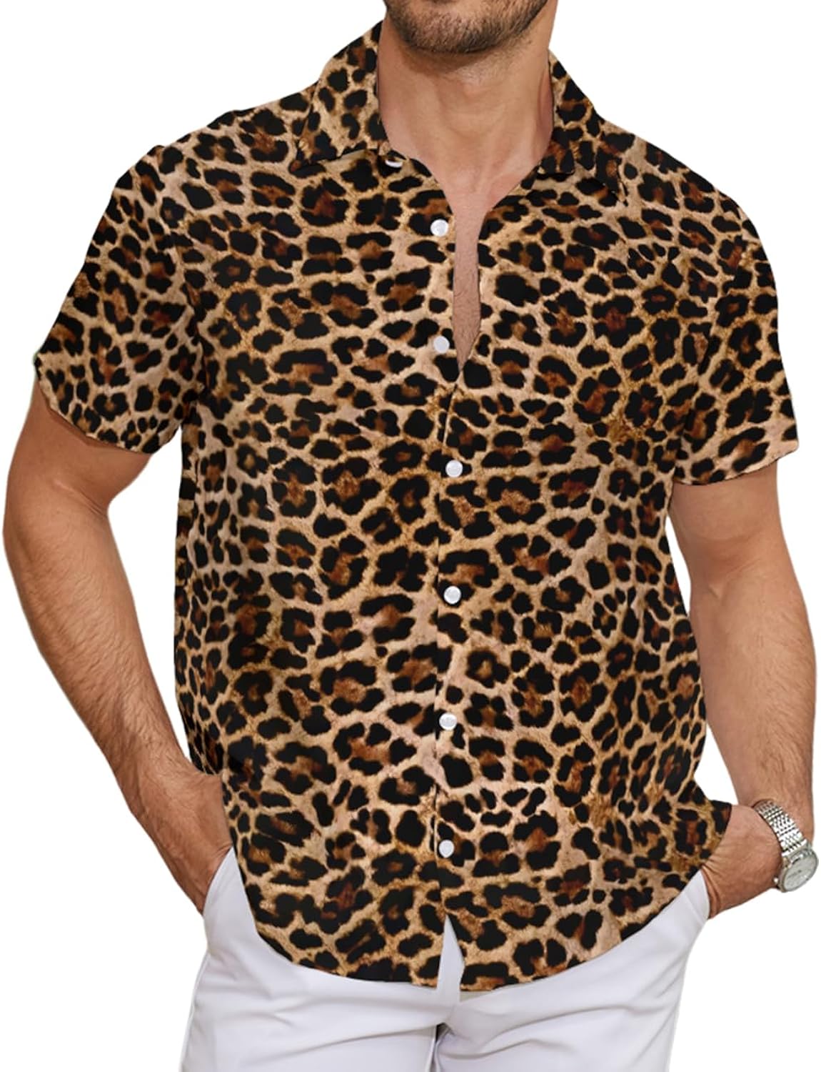 Men's Hawaiian Shirt Short Sleeve - Tropical Floral Button Down