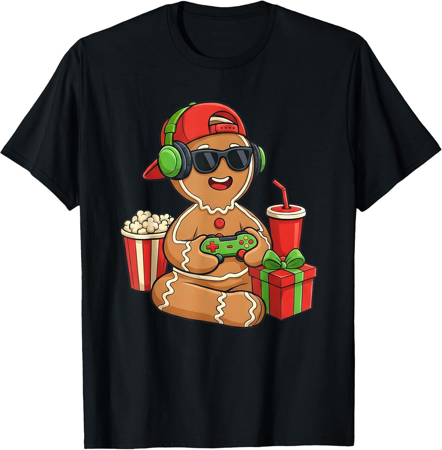 Christmas Gamer Gingerbread Video Gaming Xmas Game Boys Kids T-Shirt
