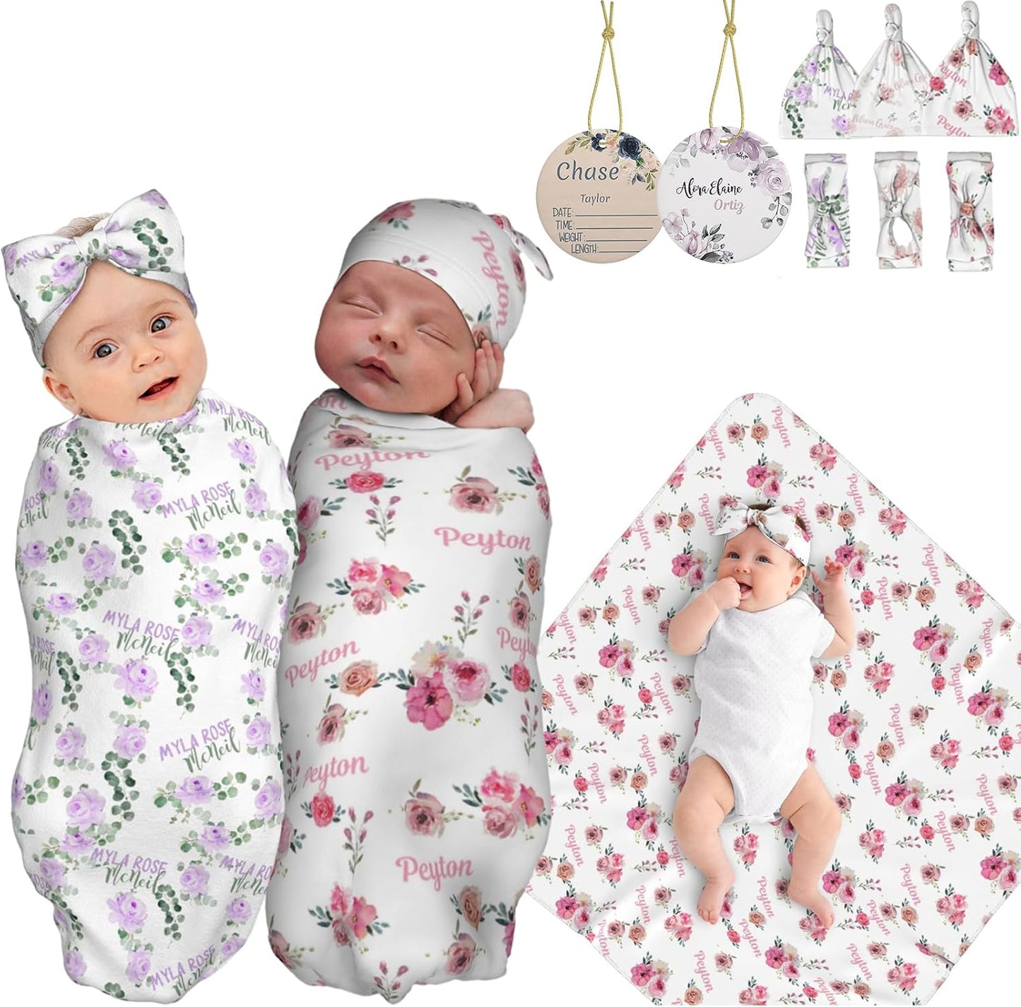 IWEORTHY Personalized Baby Receiving Blanket Custom Gifts for Girls Boys, Personalized Swaddle Blanket, Custom Baby Swaddle Set