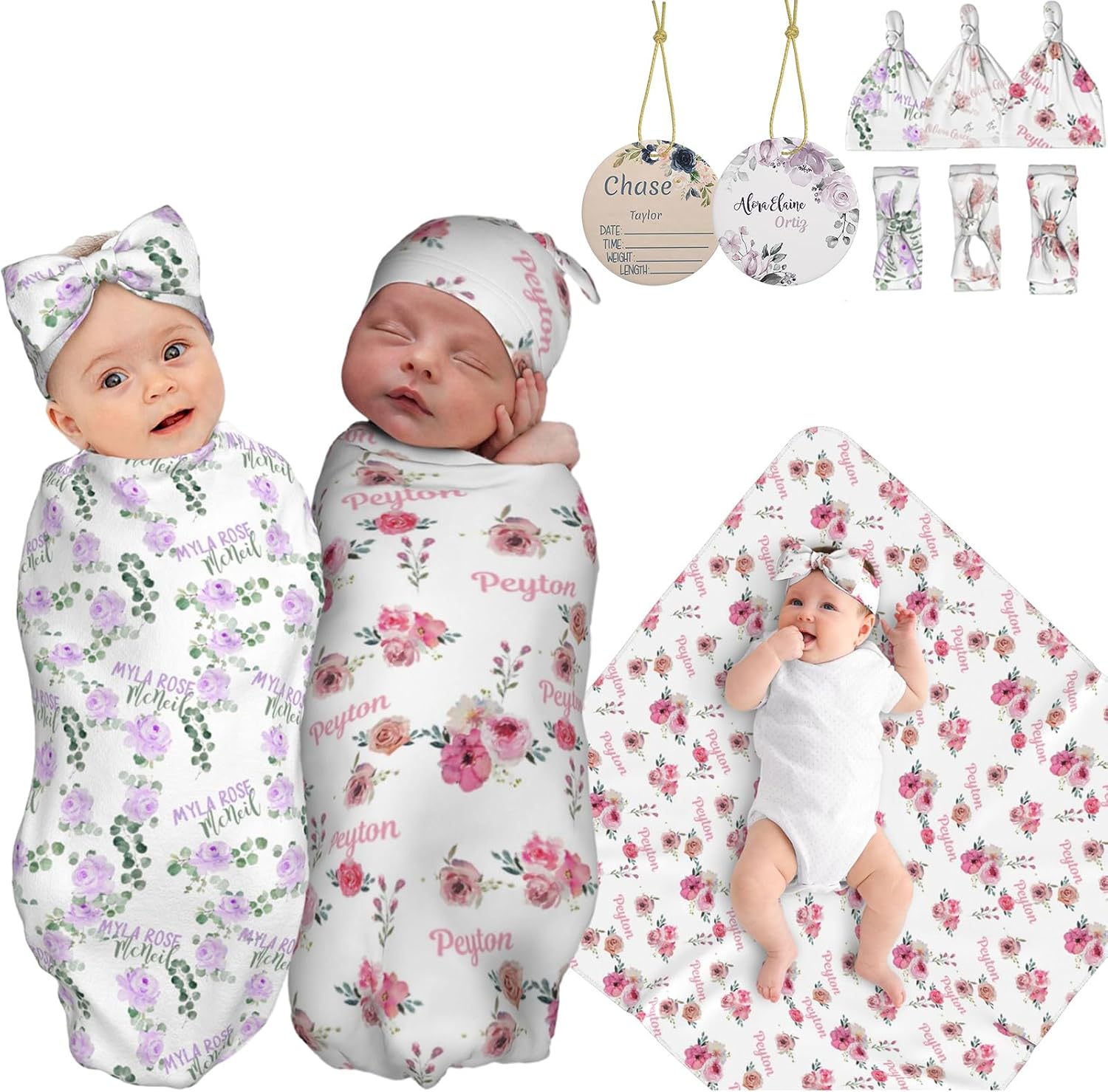 IWEORTHY Personalized Baby Receiving Blanket Custom Gifts for Girls Boys, Personalized Swaddle Blanket, Custom Baby Swaddle Set