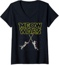 Womens Meow Wars Cat Shirt Funny Gifts For Cats Lovers V-Neck T-Shirt