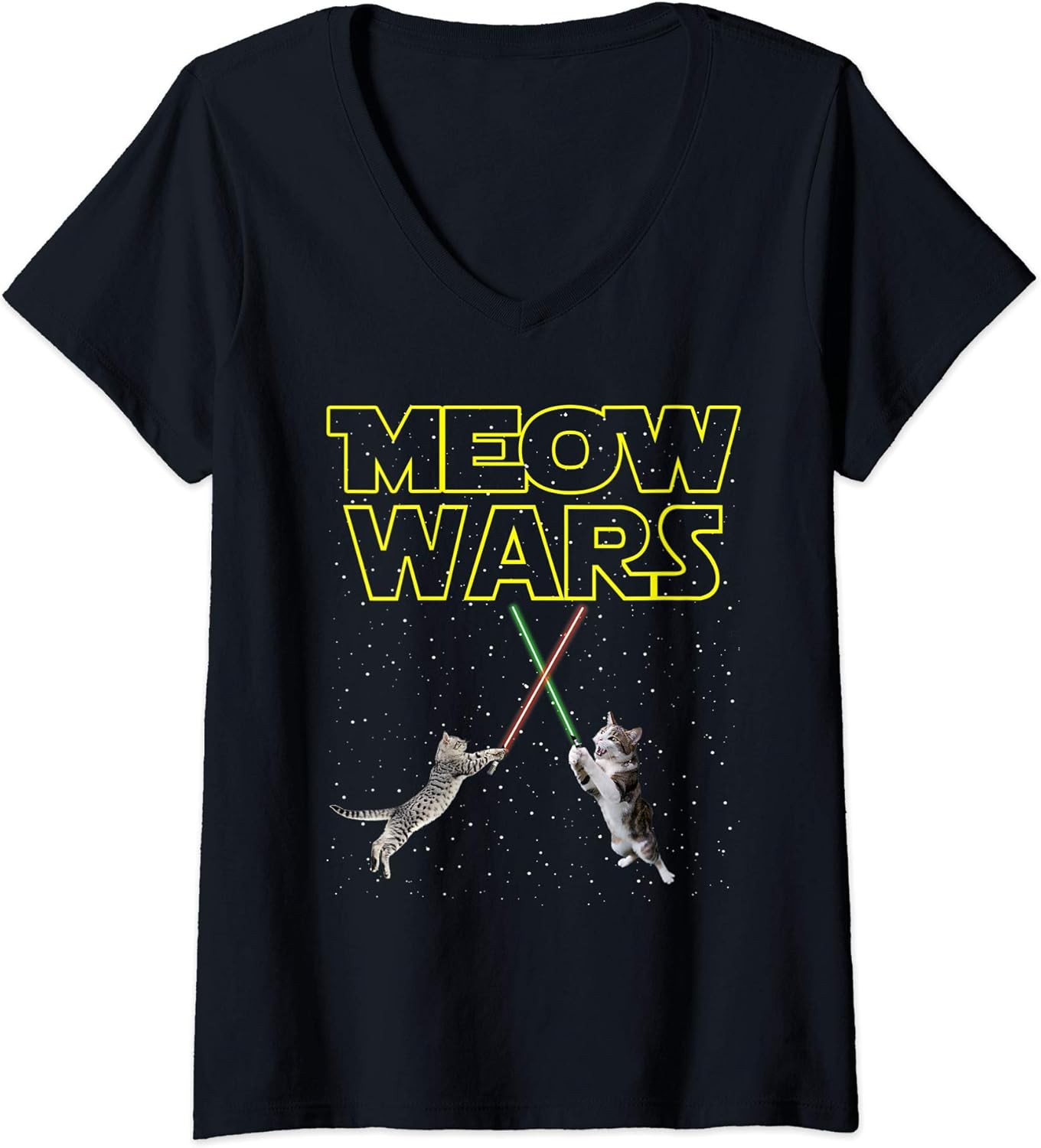 Womens Meow Wars Cat Shirt Funny Gifts For Cats Lovers V-Neck T-Shirt