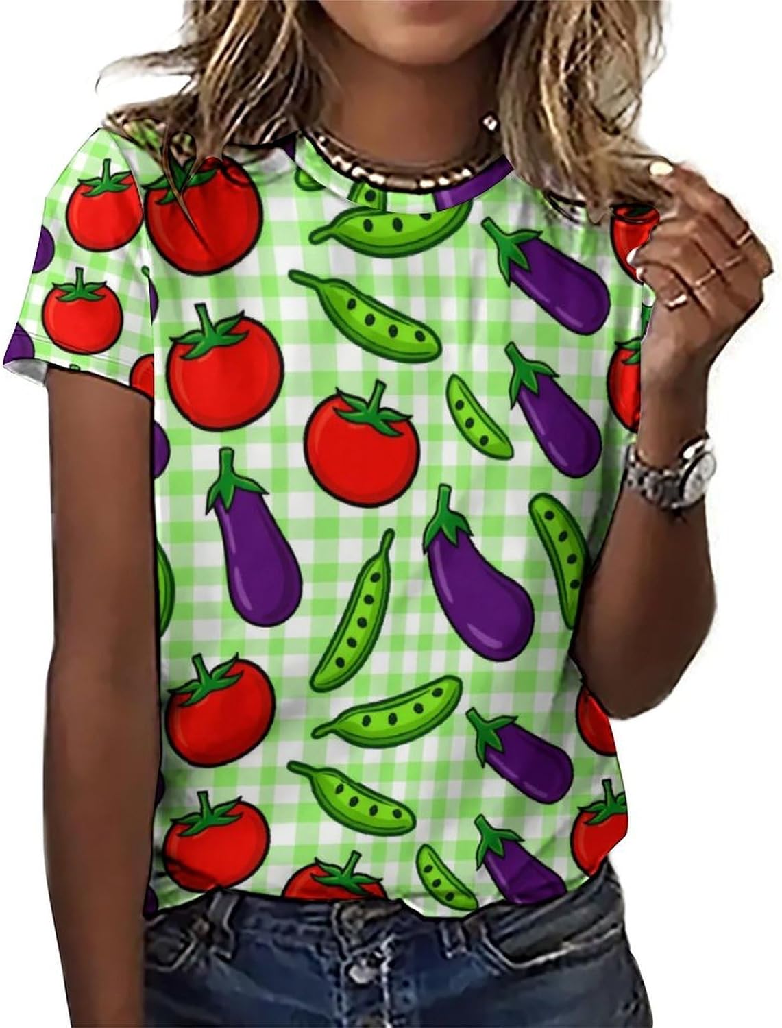 Women's Y2K Short Sleeve T-Shirts Round Neck 3D Printed Tees Tops