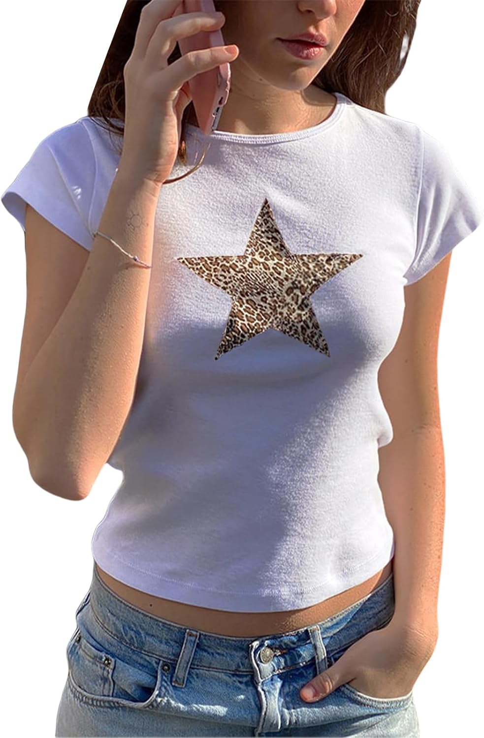 Y2K White Baby Tees for Women Cute Graphic Printed Crop Top Vintage Aesthetic Summer T Shirt for Teen Girls