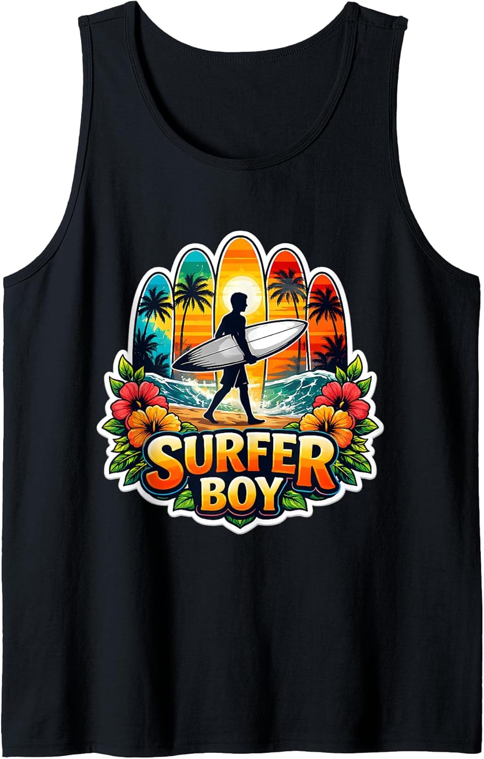 Surfer Boy Surfing Lover Hybiscus Flowers Merch