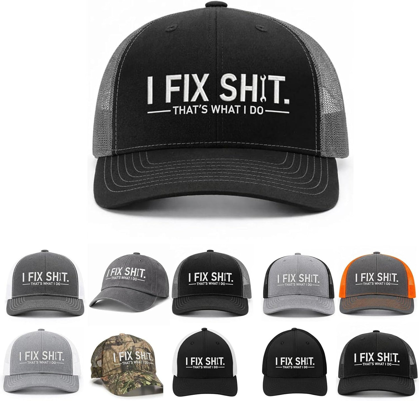 I Fix Shit Premium Embroidered Trucker Hat,Funny Sarcastic Mesh Back Hat for Men,Unique Birthday Gift for Dad or Husband