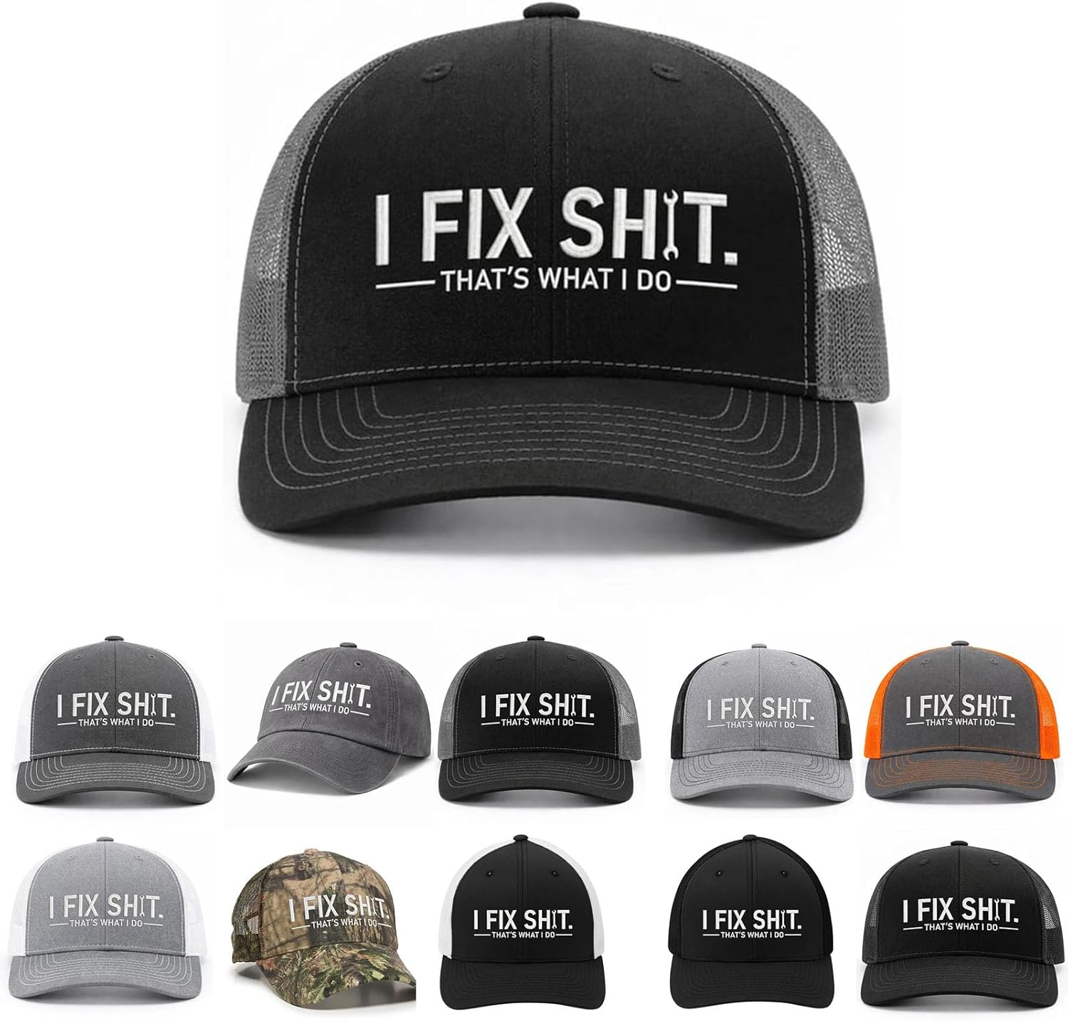 I Fix Shit Premium Embroidered Trucker Hat,Funny Sarcastic Mesh Back Hat for Men,Unique Birthday Gift for Dad or Husband