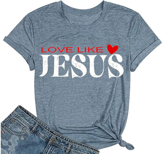 Women Jesus Shirts Funny Christian Letter Print T Shirt Short Sleeve Faith Shirt Graphic Tee Tops