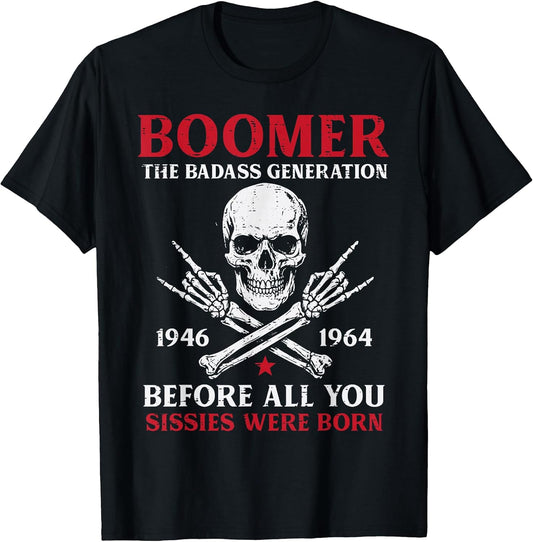 Boomer Badass Generation Rock Roll Skull Funny Saying Men T-Shirt