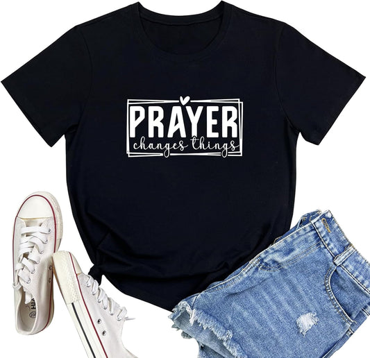 Women Crewneck Prayer Graphic Soft Cute T-Shirts
