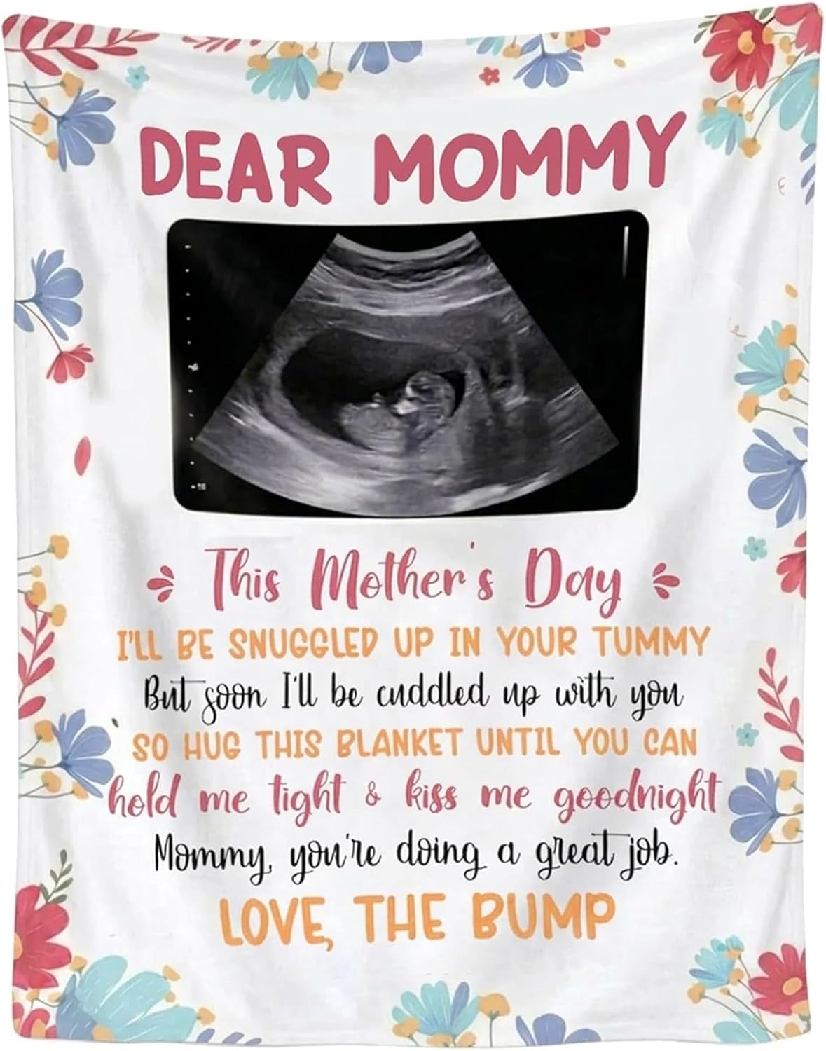GABITA Dear Mommy Personalized Ultrasound Blanket – First Mothers Day for Mom to Be, First Mother's Day Blanket, 1st for Mommy, New Pregnancy Gift for Mom new2
