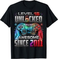 Level 15 Unlocked Awesome Since 2011 15th Birthday Gaming T-Shirt