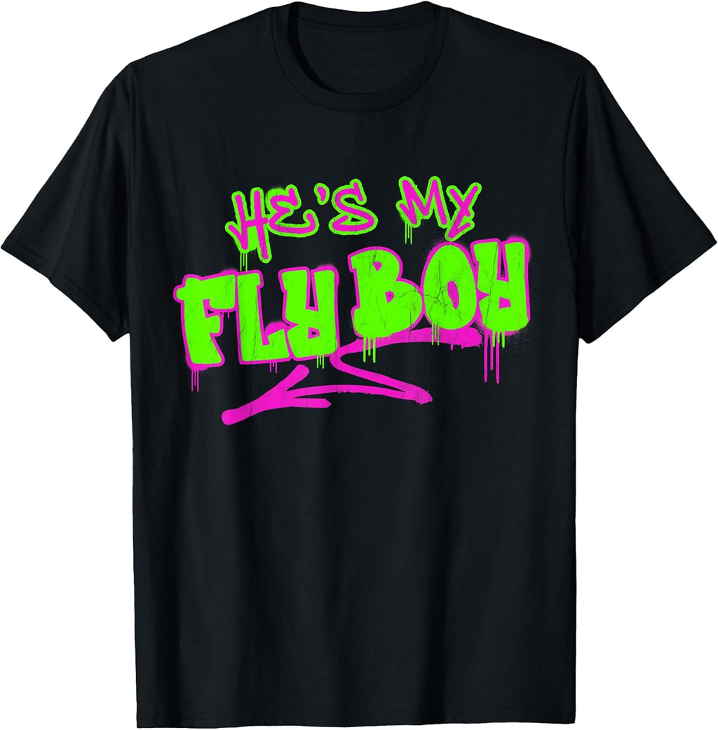 Matching His and Hers He's My Fly Boy 80s 90s Rap Graffiti T-Shirt