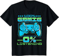Kids 100% Gaming 0% Listening Gamer Boys Kids Funny Video Game T-Shirt