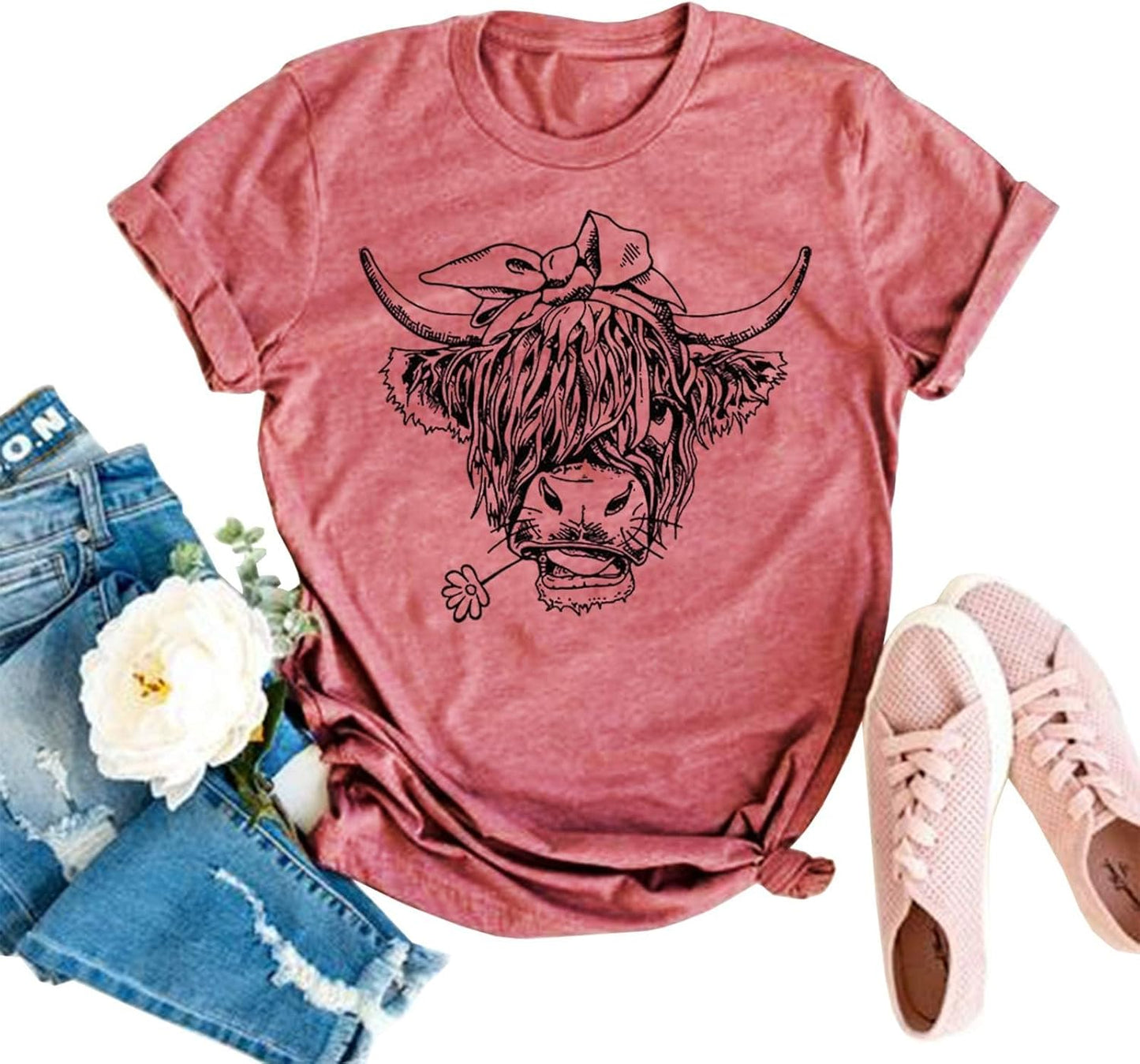 Graphic T-Shirts for Women Loose Print Short Sleeve Tops Summer Casual Tees Shirt
