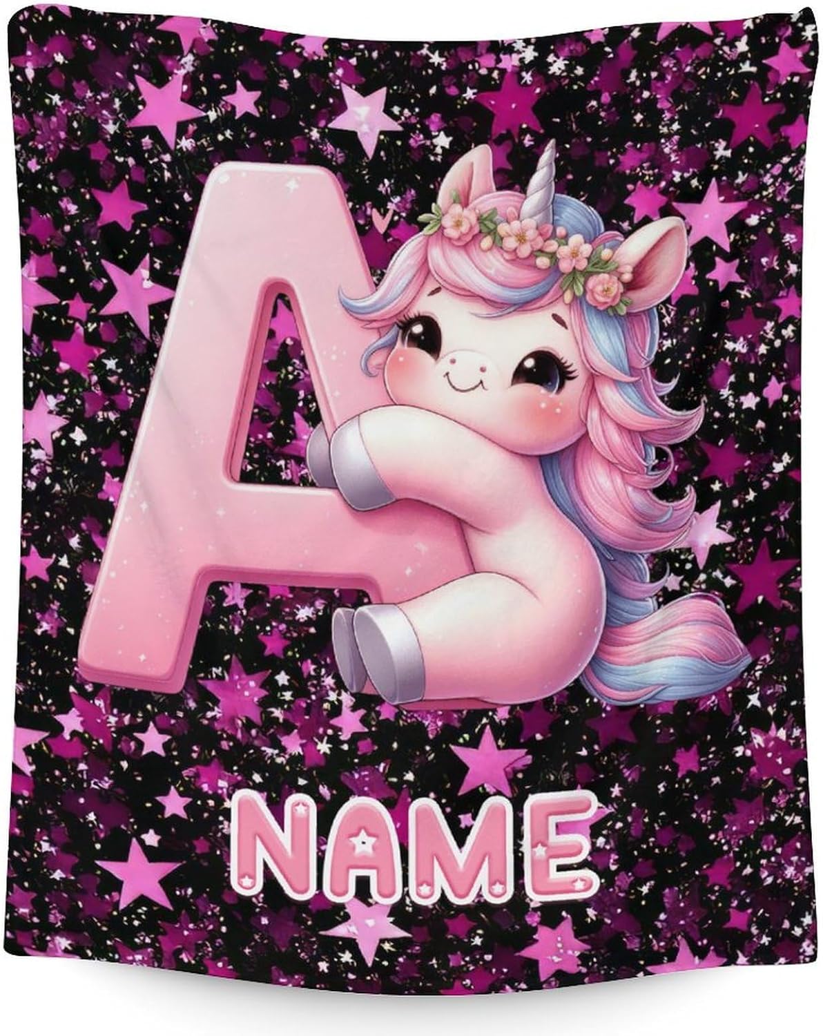 Custom Girls Blanket, Personalized Unicorn Blanket for Girls 6-8, Fuzzy Cozy Soft Flannel Monogram Throws, Initial Throw for Sofa Office Trip Chair
