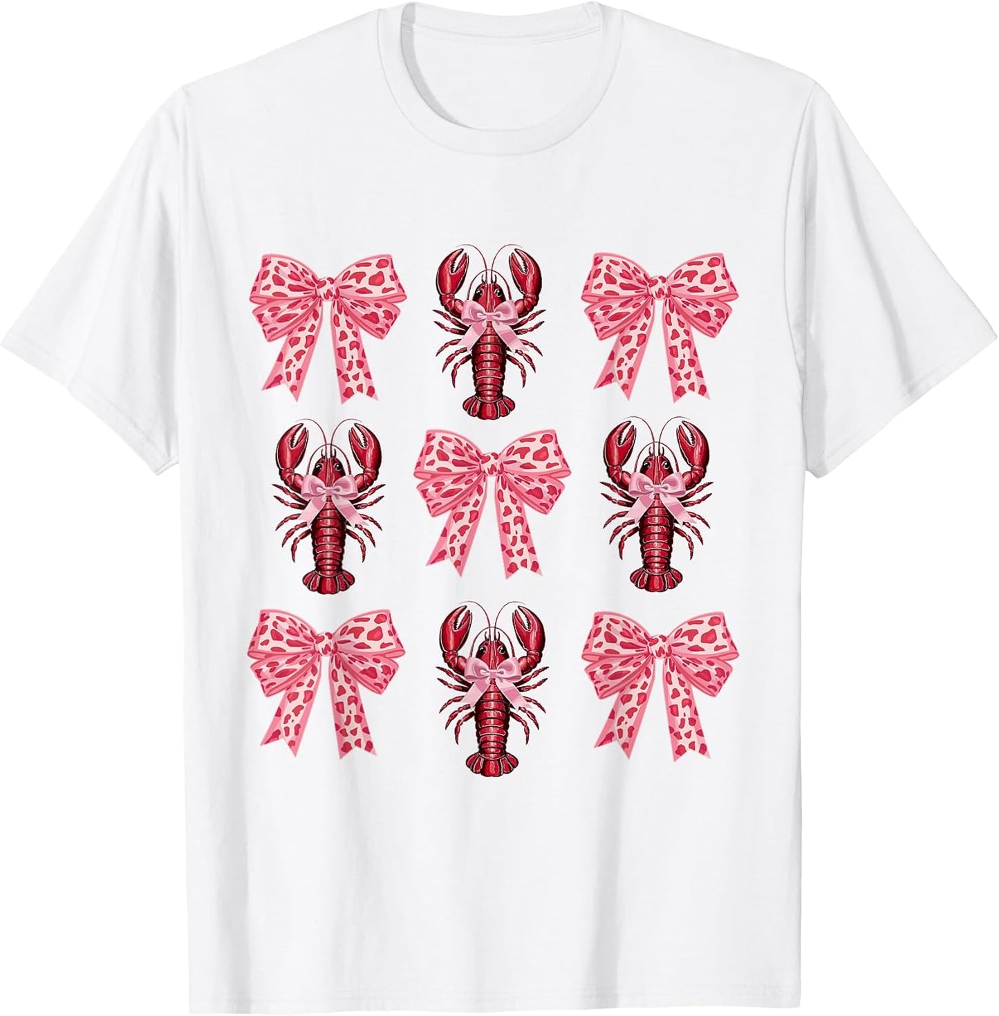 Cute Pink Bow Coquette Crawfish Clean Girl Aesthetic Lobster T-Shirt