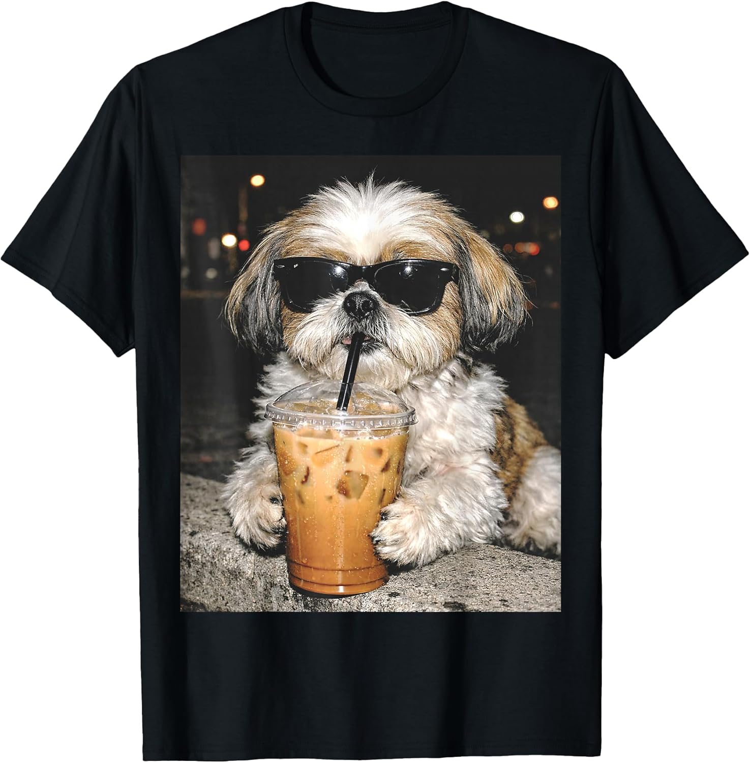 Funny Shih Tzu Drinking Iced Coffee Dog Meme T-Shirt