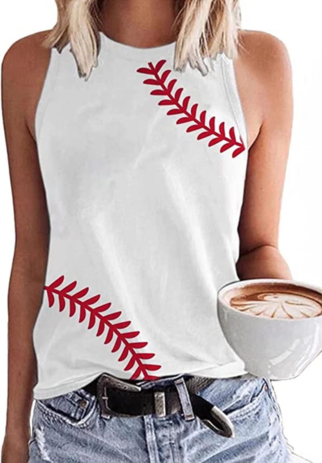 Baseball O-Neck Tank Women Print Baseball Tanks Cute Workout Graphic Casual Summer Sleeveless Vest Top