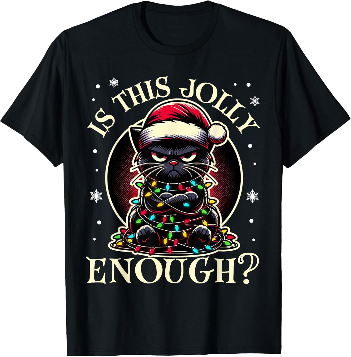 Funny Is This Jolly Enough Black Cat Christmas Tee