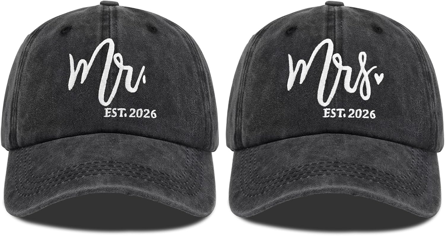 Mr and Mrs Hats for Wedding Gifts, Engagement Anniversary Honeymoon Gifts for Newlyweds Couples Baseball Cap