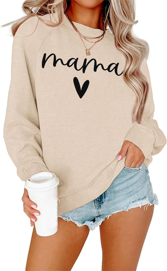 Womens Casual Long Sleeve Crewneck Loose Mama Sweatshirt Graphic Shirts Pullover Tops