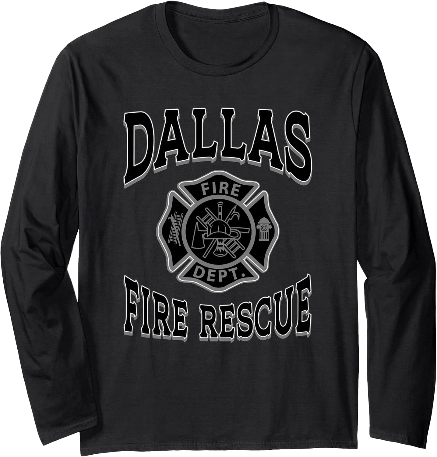Retro Black Dallas Fire Department Flag Texas Firefighter Long Sleeve T-Shirt