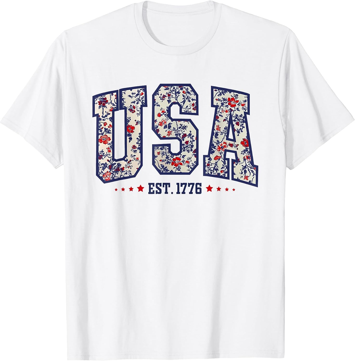 Floral USA Est 1776 Patriotic Wildflower 4th of July Retro T-Shirt