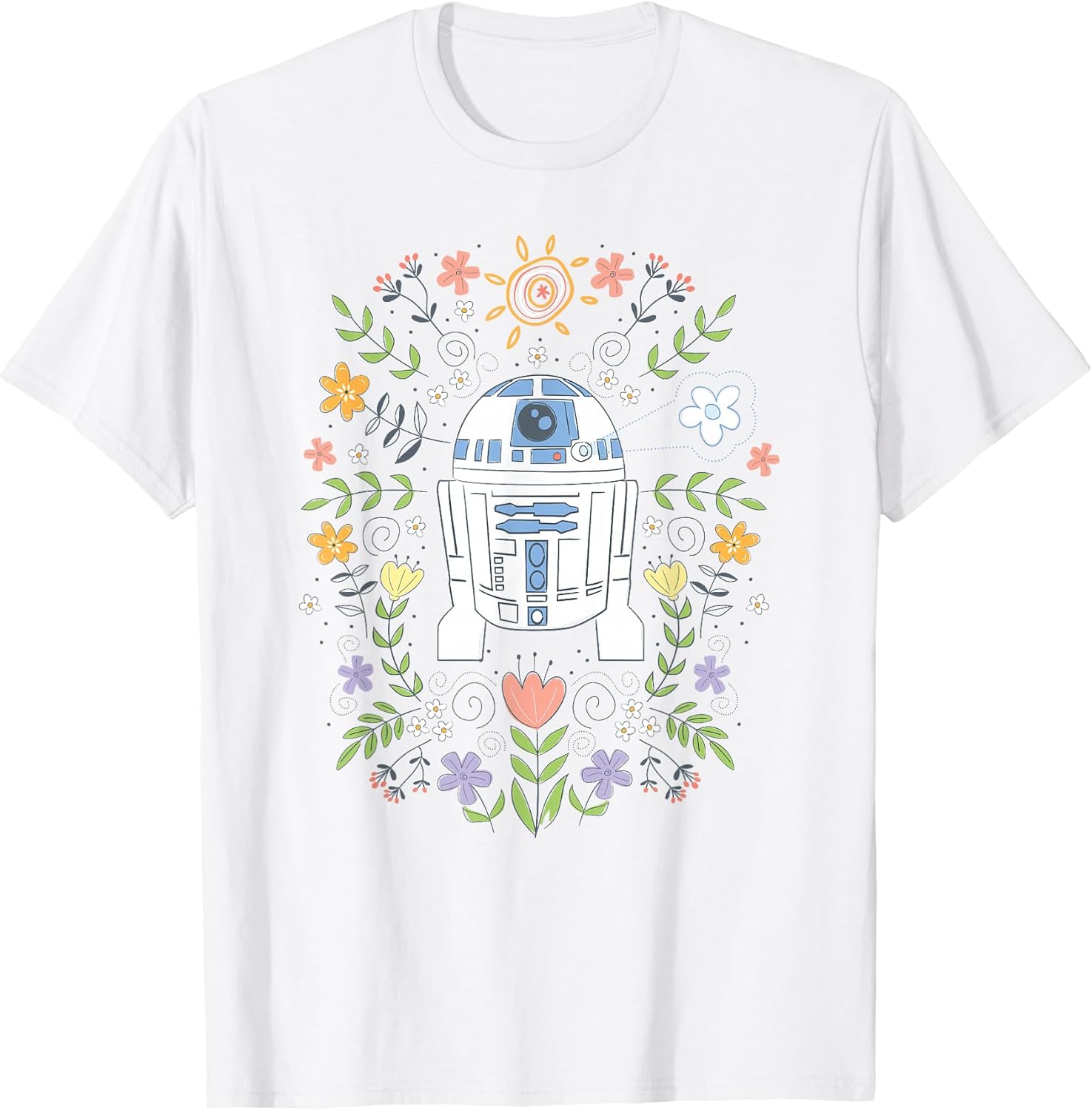 Cute R2D2 Floral Spring Vibes Big Chest Logo T-Shirt