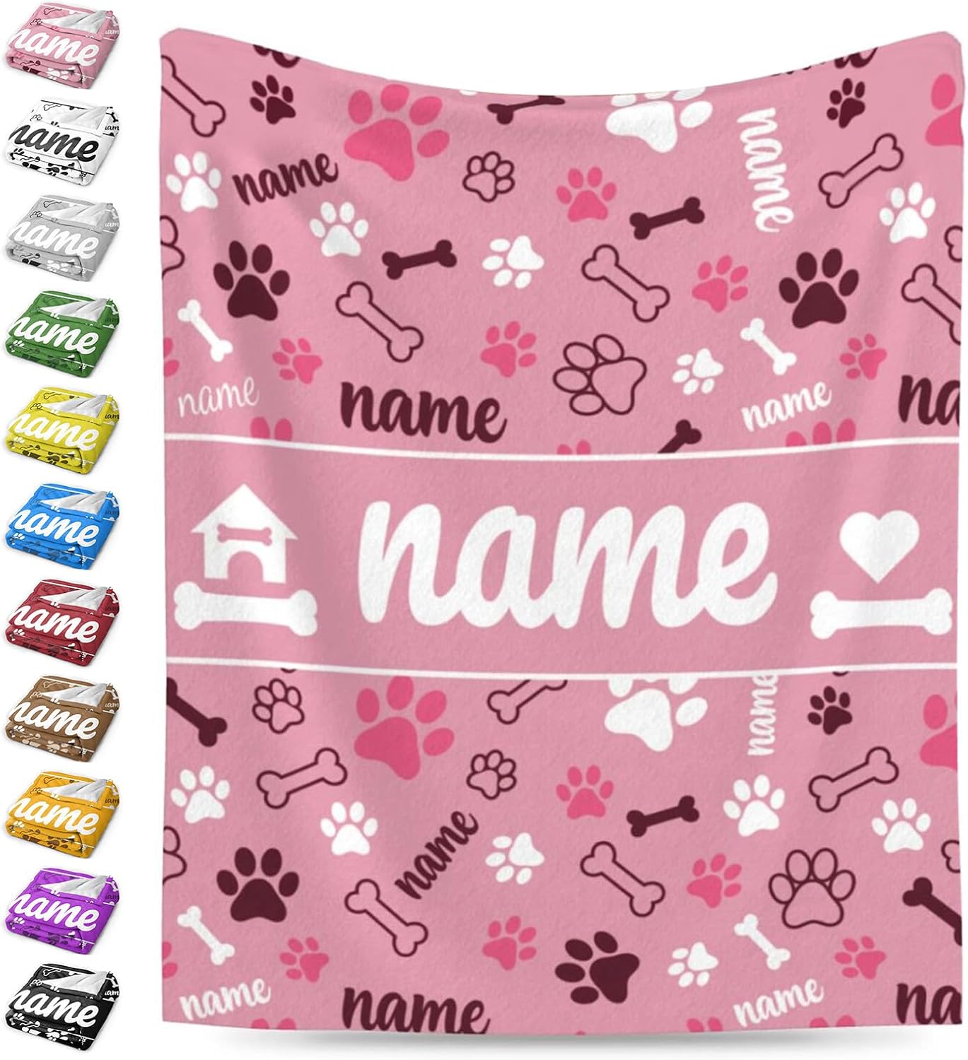 Nxwdwqa Personalized Dog Name Blanket Throws with Photos, Custom Pet Name Blanket, Dog Gifts for Pet Lovers, Customized Puppy Blanket for Adult Kid Birthday Christmas Fathers Mothers Valentines Gift