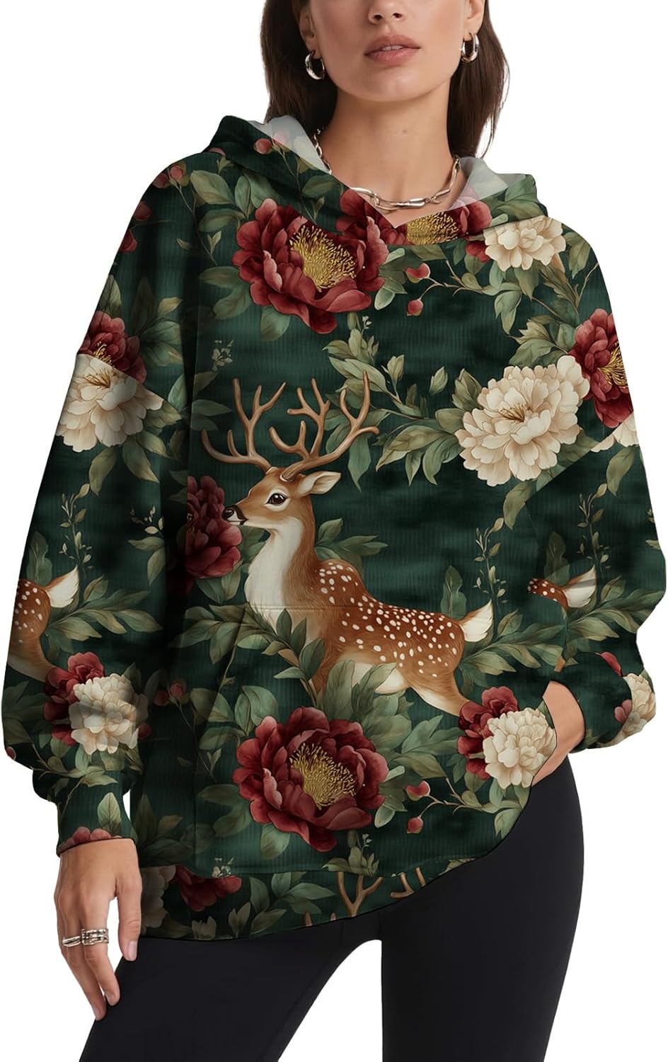 Womens Oversized Hoodie Pullover With Artistic Animal Graphic Terry Cloth Sweatshirt Hooded Top Large Pocket