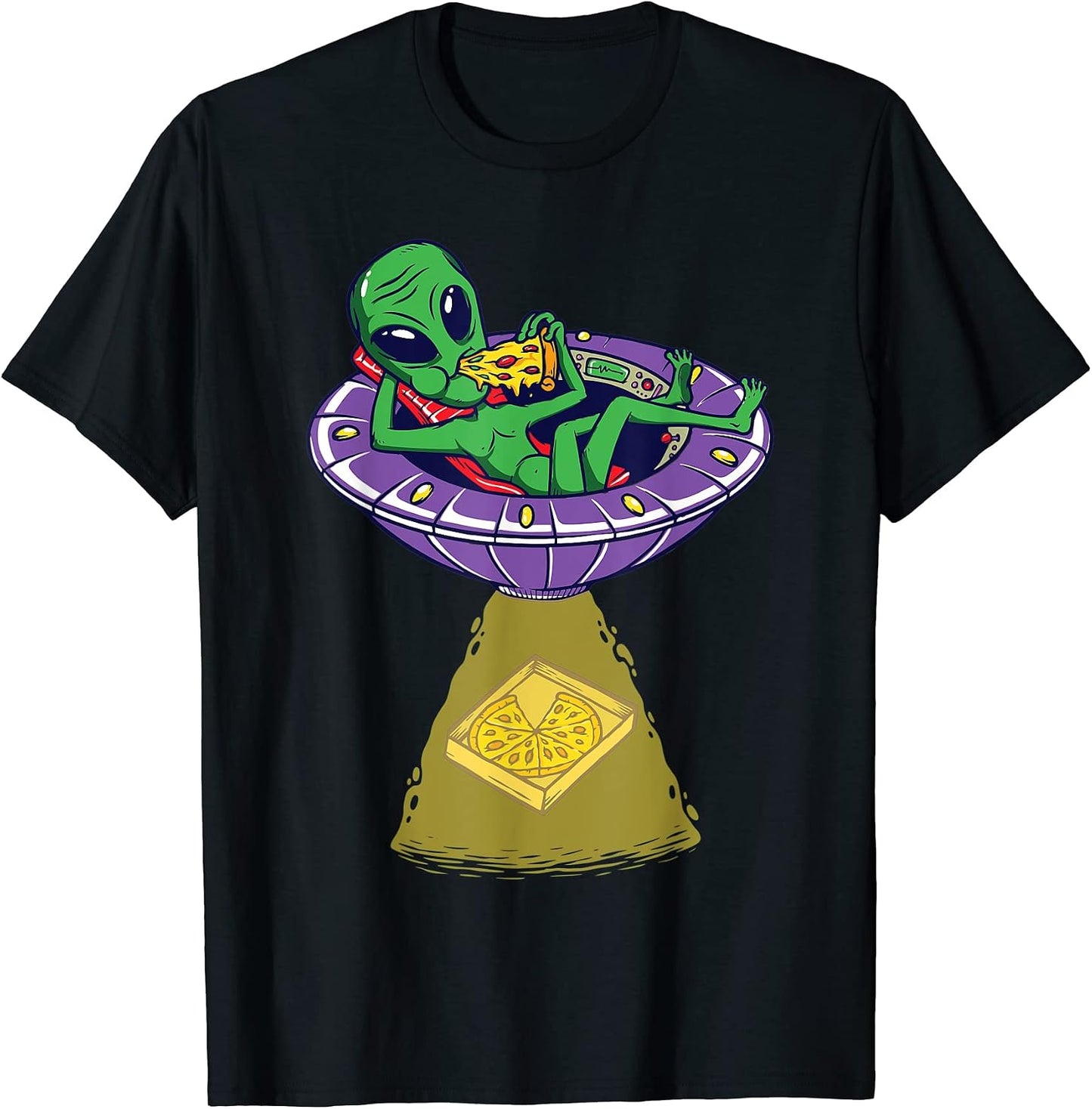 Funny Alien Enjoy Eating and Abducting Pizza