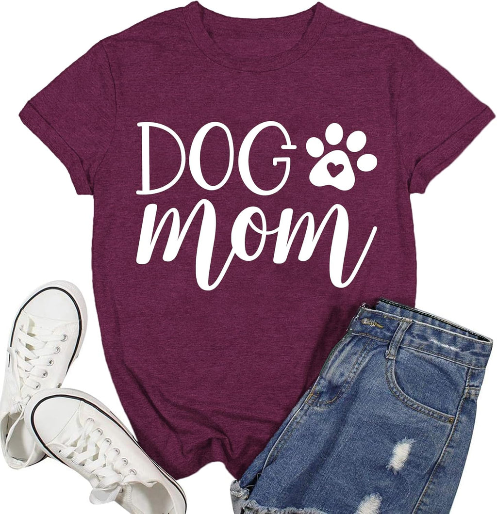 Dog Mom Shirt for Women Dog Paw T-Shirt Dog Paw Pet Lover Tee Tops