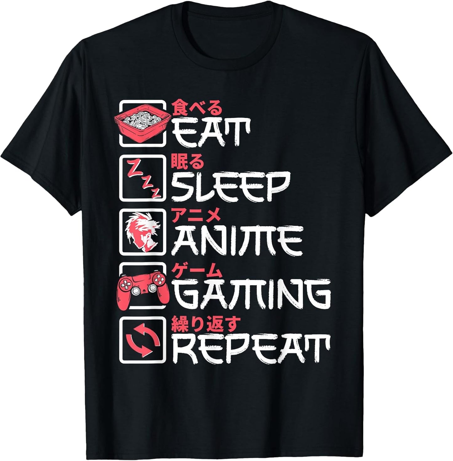 Eat Sleep Anime Gaming Repeat Otaku Gamer Shirts