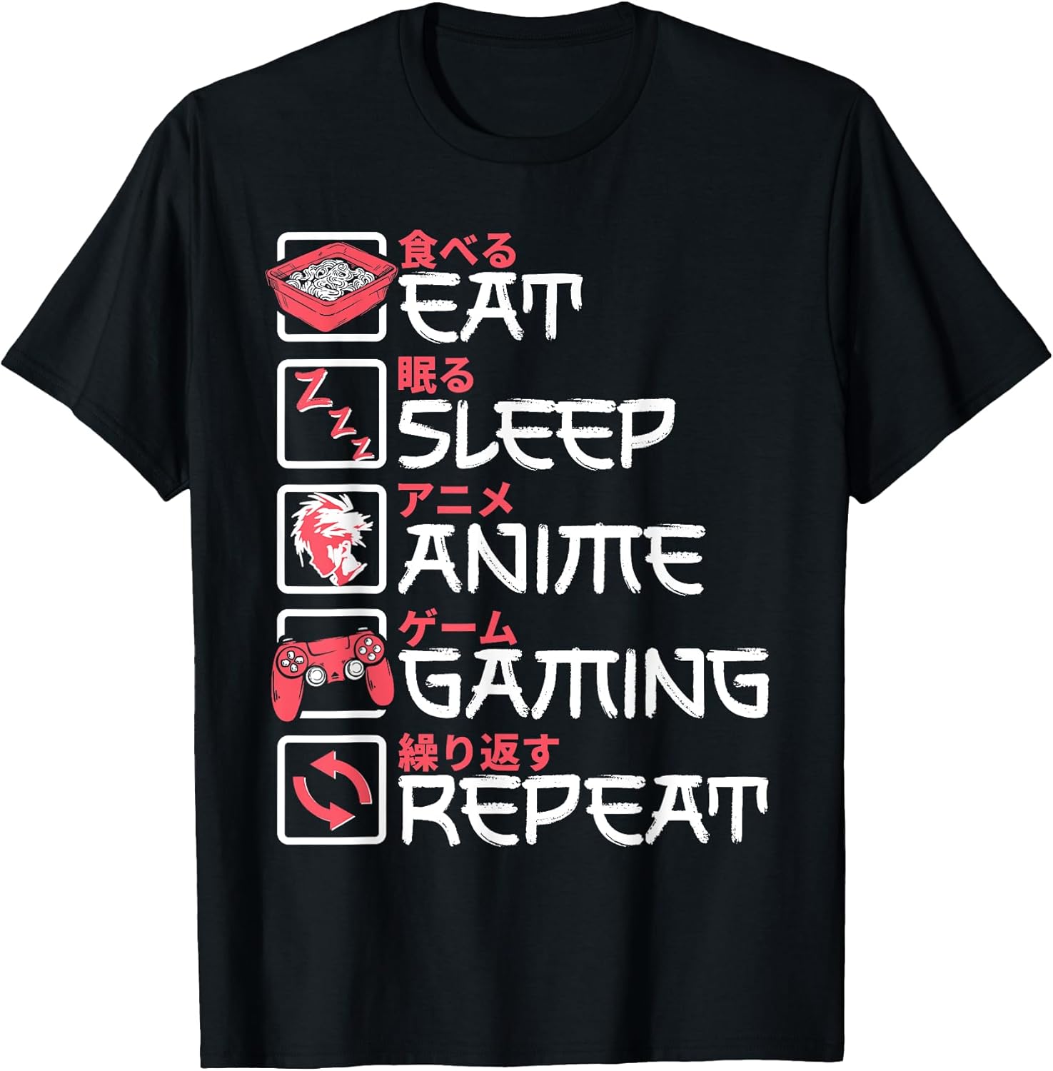 Eat Sleep Anime Gaming Repeat Otaku Gamer Shirts