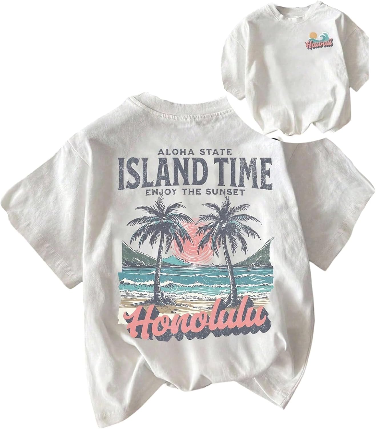 Women's Hawaiian Beach T Shirts Tropical Graphic Tess Short Sleeve Tops Vacation Clothes