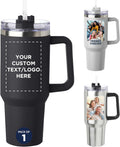 DISCOUNT PROMOS Custom 40 oz Alps Stainless Steel Travel Mugs with Handle - Set of 1 Personalized Tumbler, Ideal for Outdoor Adventures & Daily Commute, Great for Water or Coffee - Black