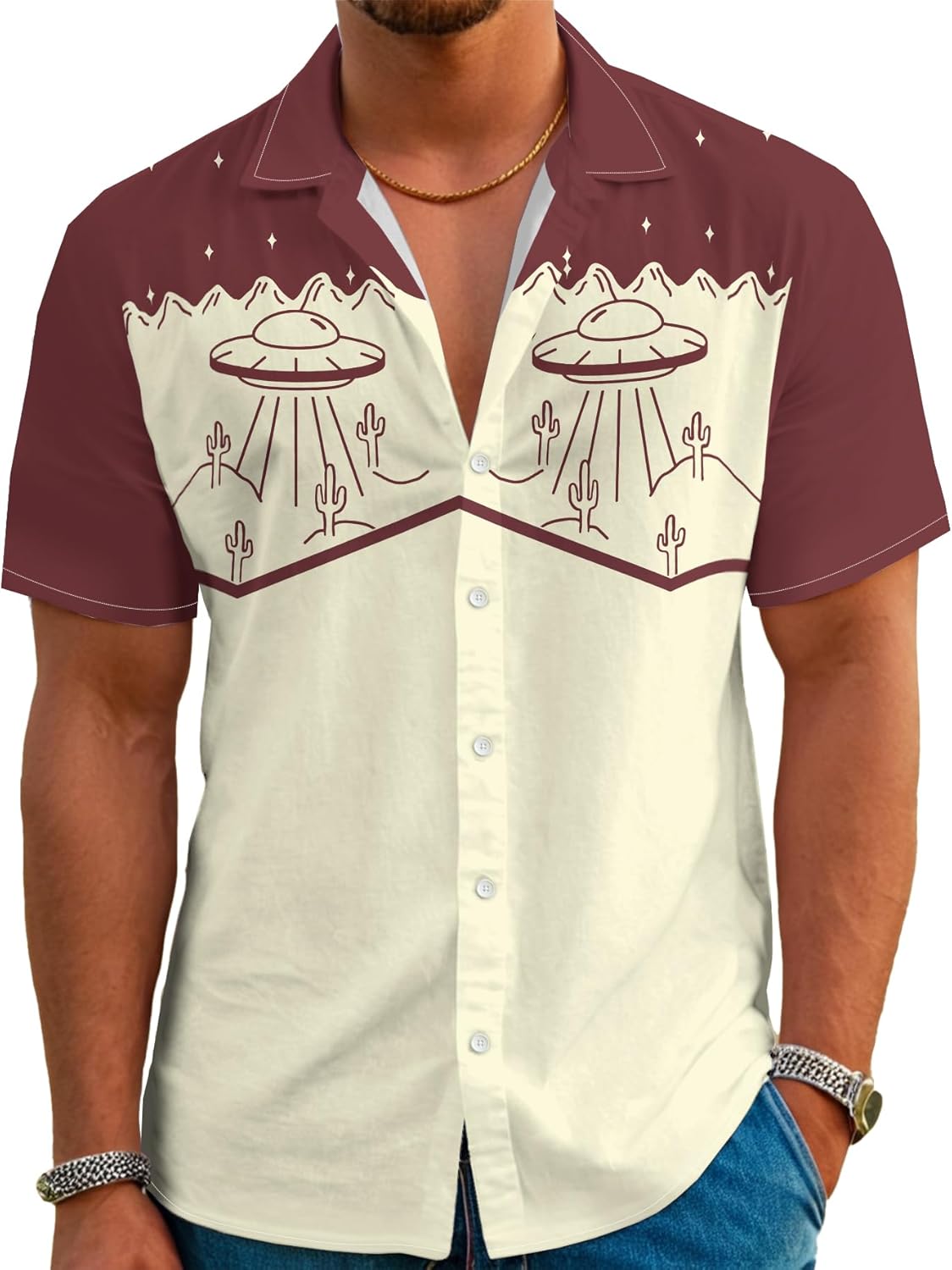 Men's Hawaiian Shirt Short Sleeve Funny Toucan Cowboy Print Western Vintage Button Down Tropical Bird Casual Shirts