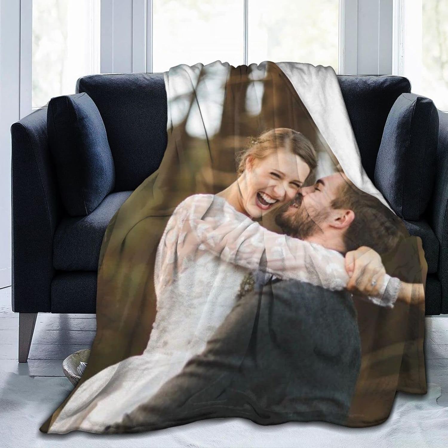 Custom Blanket with Photo Text Personalized Flannel Throw Blanket Birthday Anniversary Wedding Christmas Halloween Father Mother Valentines Day Gift- 30"x 40" (1Photos, 50"x40")