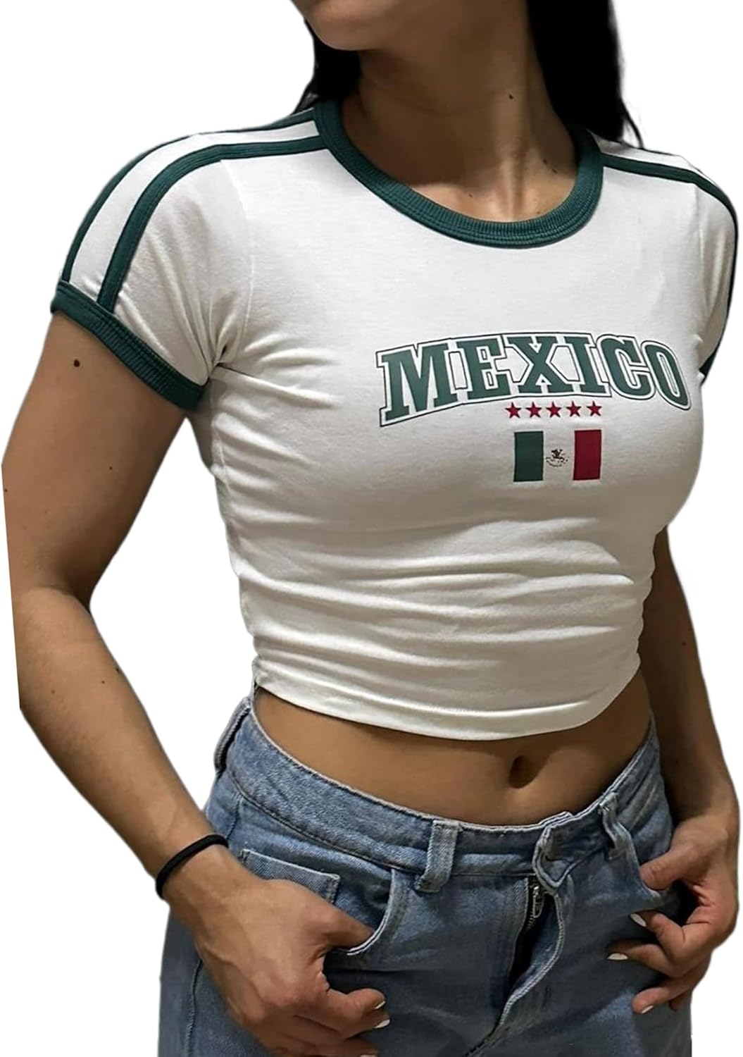Mexico Jersey Shirt Women Summer Y2k Graphic Baby Tees Short Sleeve Cute Crop Tops Mexican Vintage 2000s Clothing
