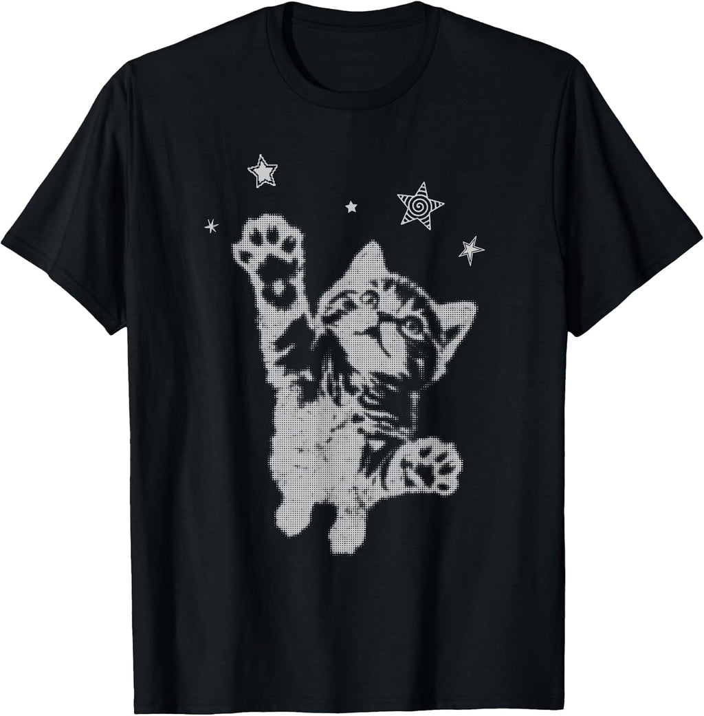 Y2K Cat Jumping Stars Silly 90s 2000s Grunge Vintage Graphic T-Shirt
